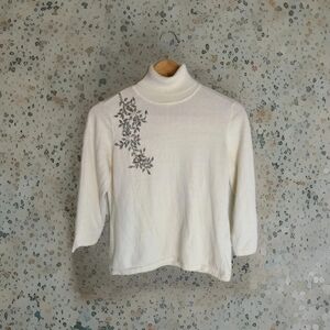 Petite Sophisticate Cream Turtleneck Sweater
